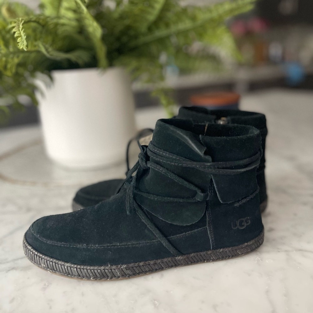 UGG Black Suede Ankle Boots in Excellent Condition Size 6